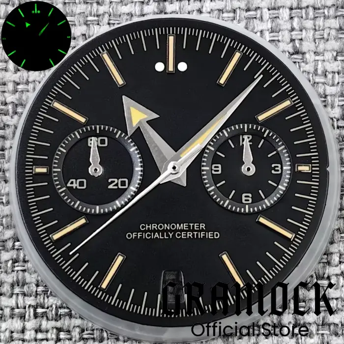 GRAMOCK 31.5mm VK64 Quartz noir/Neay/gris cadran de montre avec Silber Beige 5 broches aiguilles