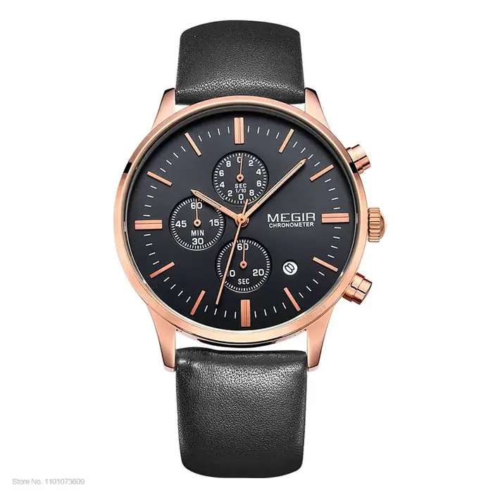 Mode Megir 2011 Top marque Quartz hommes lumineux étanche montre de sport homme Commercial en cuir véritable affaires montres