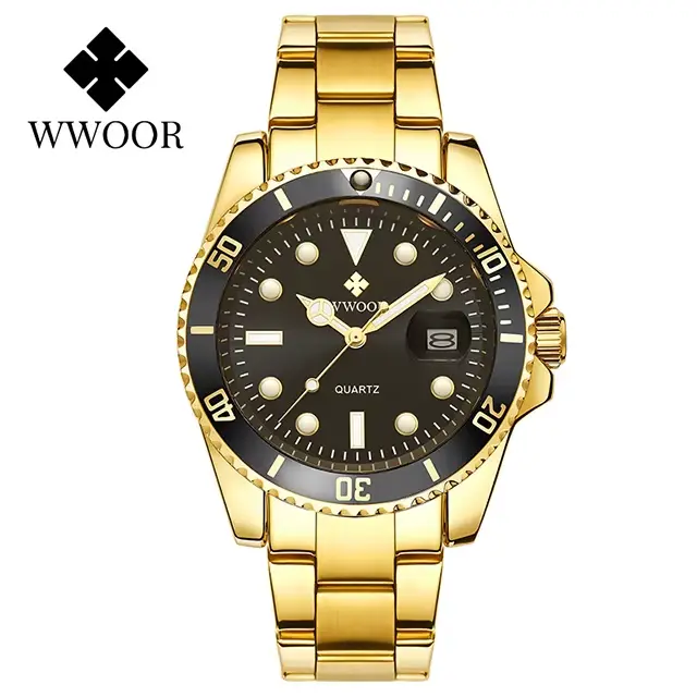 WWOOR-Montre-bracelet étanche en acier inoxydable pour homme, montres en or, horloge de sport, marqu