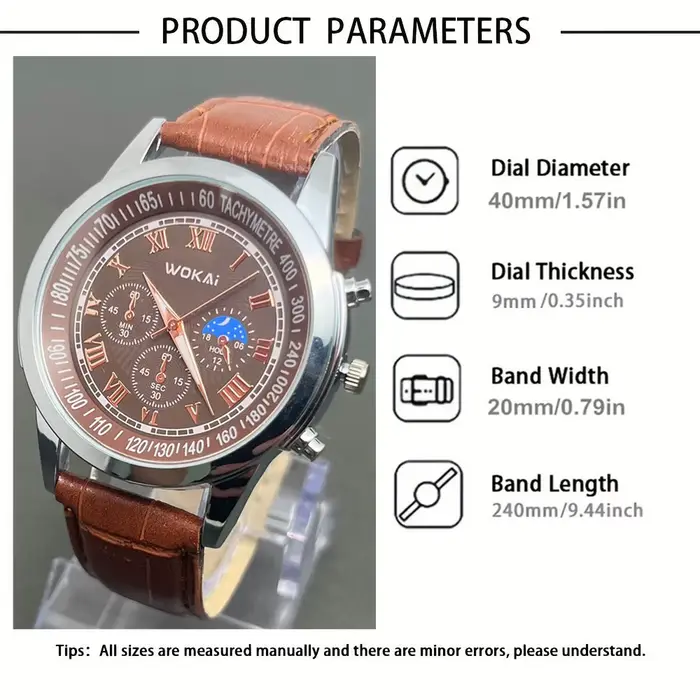 Wokai marque loisirs affaires homme montre Quartz sport décontracté en cuir hommes Relogio horloge élégant
