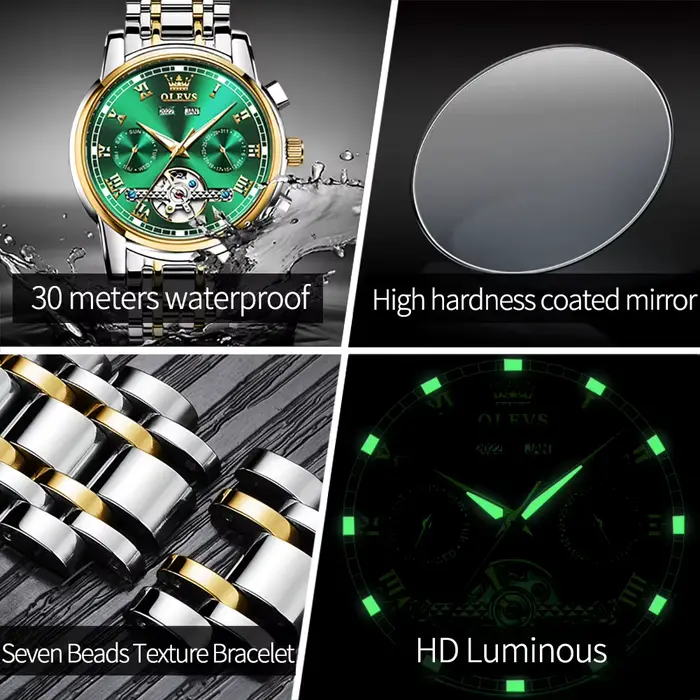 Ensemble de montres OLEVS automatiques pour couple homme et femme résistante à l'eau et à l'usure style mode et casual pour différentes occasions spéciales