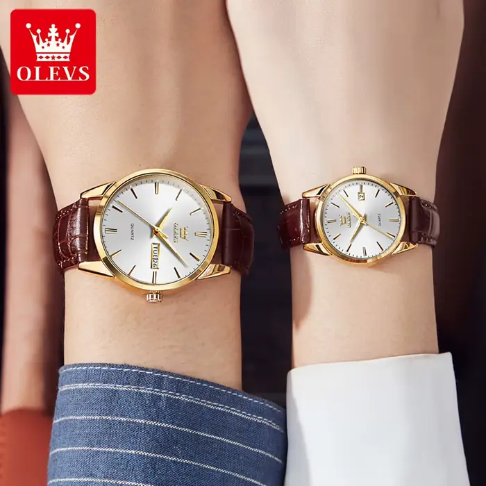 OLEVS 6898 montres de Couple de luxe marque de mode originale étanche montre-bracelet à Quartz lumineuse conception de calendrier pour Date Sport