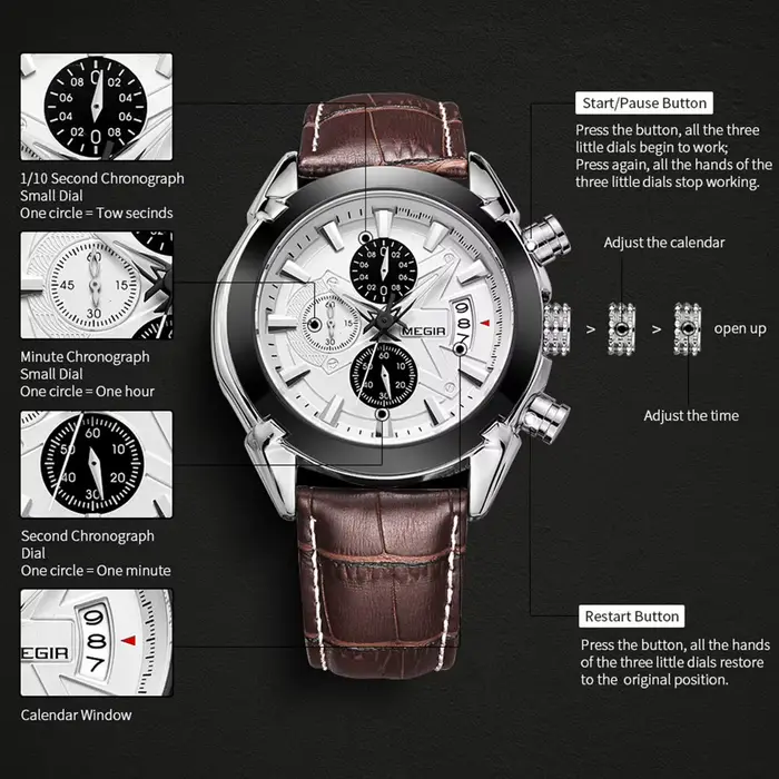 Montres chronographes pour hommes MEGIR