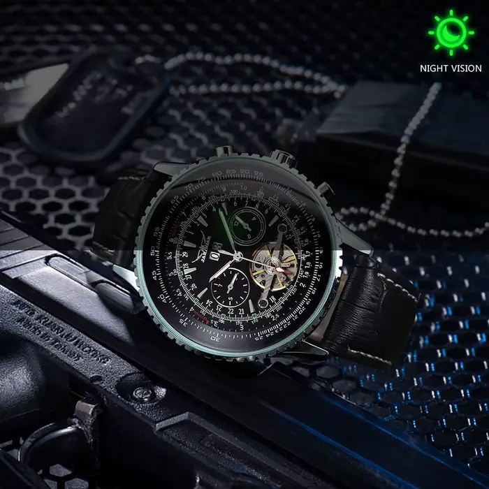 JARAGAR Tourbillon montre automatique pour hommes multifonction sous-cadrans sport militaire montres mécaniques bracelet en cuir de luxe nouveau