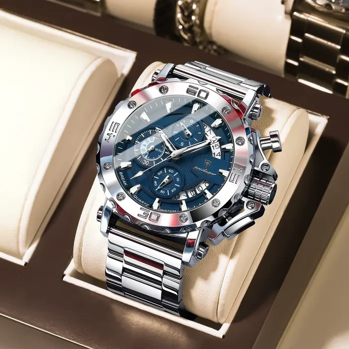 POEDAGAR montre de luxe pour hommes calendrier lumineux étanche homme horloge mâle chronographe acier inoxydable