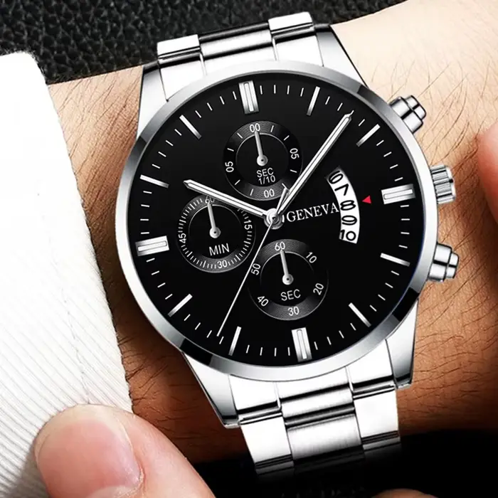 Montre-bracelet à quartz en acier inoxydable pour homme