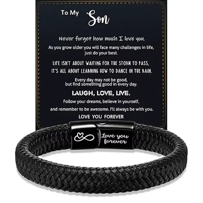 Bracelet en cuir et acier inoxydable style géométrique décontracté pour hommes cadeaux d'anniversaire romantiques occasions spéciales