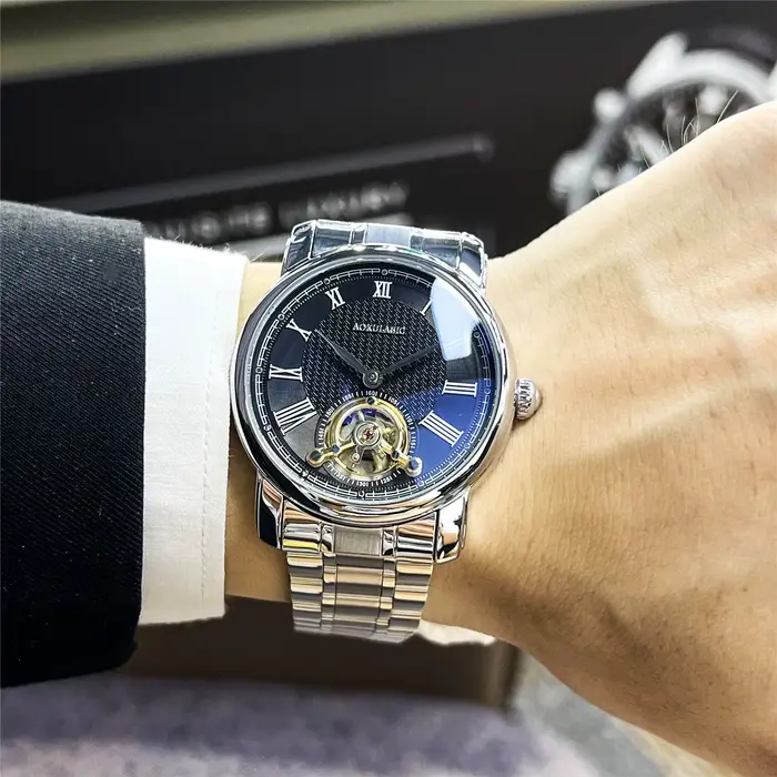 AOKULASIC Montre mécanique de luxe pour homme étanche automatique décontractée sport business tourbillon