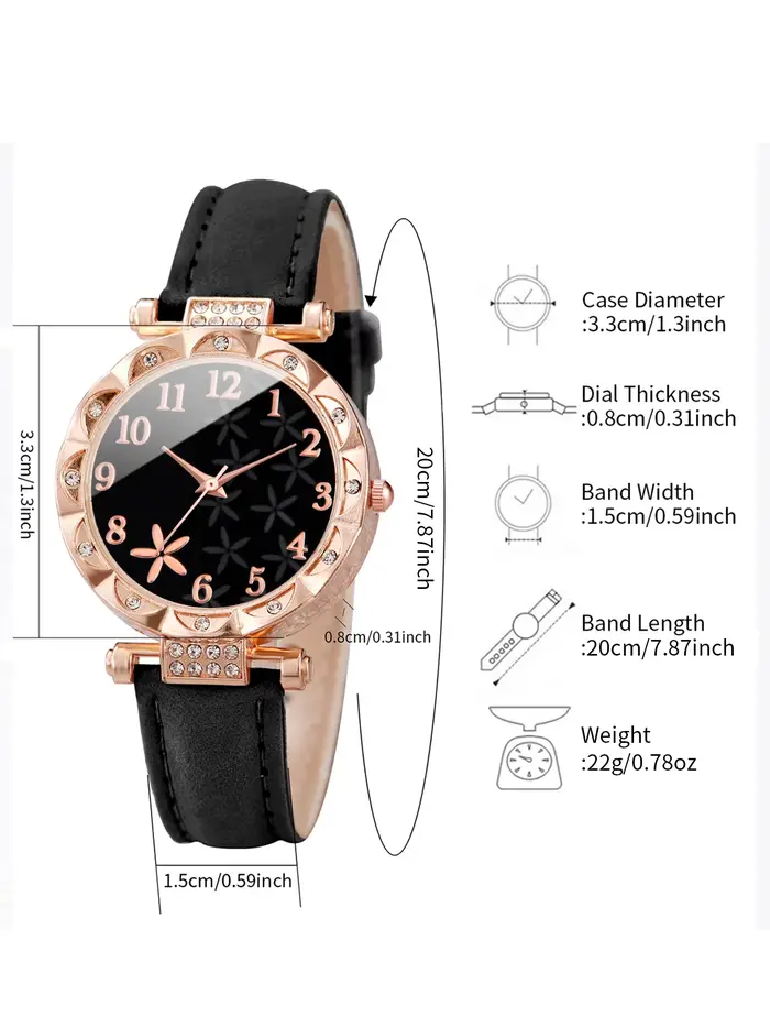 7 pièces/ensemble mode strass montre pour femme bracelet en cuir femme montres à Quartz (sans boîte)
