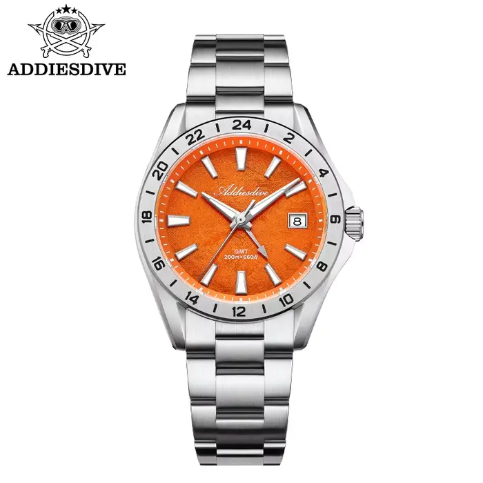 ADDIESDIVE – montre de luxe suisse Ronda GMT, résistante à l'eau jusqu'à 200M, double fuseau horaire
