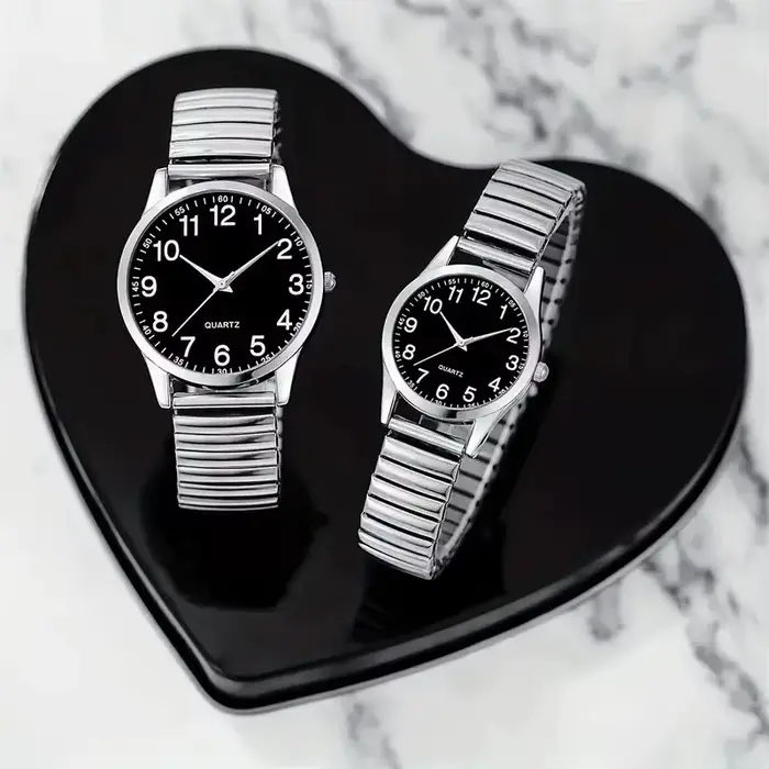 Montres couple mode et décontracté avec cadran à marqueurs de chiffres arabes pour homme et femme occasions spéciales