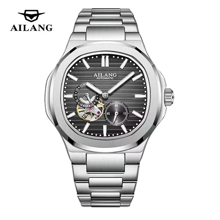 Montre Homme Luxe Haut de Gamme 2026 Carrée Saphir Acier Inoxydable Squelette Phase de Lune Mouvemen