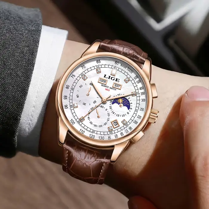Montre chronographe LIGE pour homme, montre de marque haut de gamme, montres décontractées à la mode, montres sportives militaires, montres à quartz en cuir, montre pour homme d'affaires, résistante à l'eau, avec fonction date automatique, calendrier complet et luminose