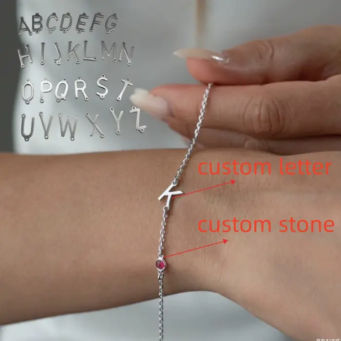 Bracelet en pierre de naissance initiale, personnalisé, avec lettres, minimaliste, cadeau de fête de