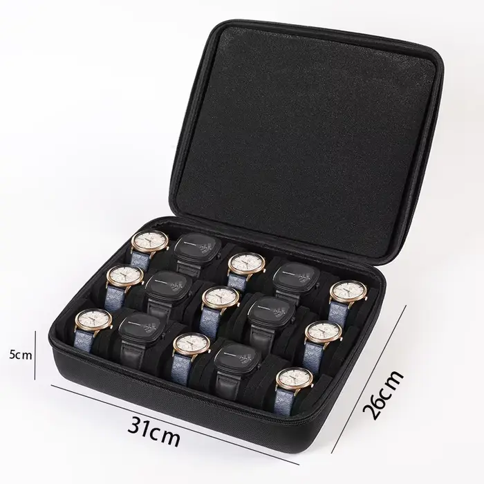 Organisateur de boîte de montre élégant pour hommes et femmes avec support d'affichage et rangement portable pour montres-bracelets et montres intelligentes en matériau mixte divers couleurs