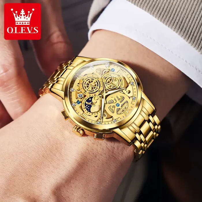 OLEVS montres pour hommes Top marque de luxe Original montre à Quartz étanche pour homme or squelette Style 24 heures jour nuit nouveau