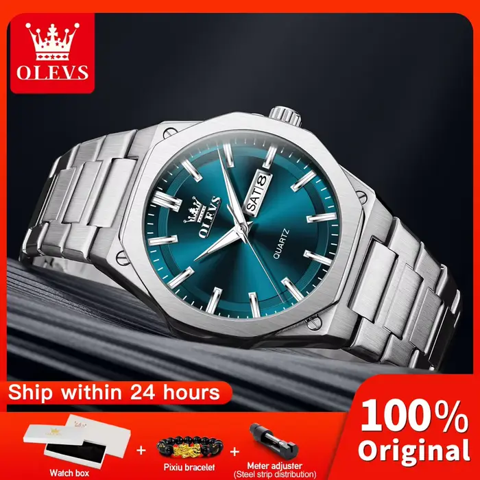 Montre à quartz OLEVS 3733 avec affichage lumineux nocturne et résistance à l'eau pour hommes occasions professionnelles et sportives