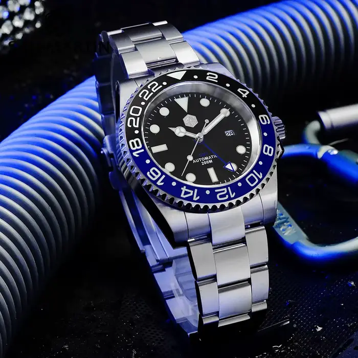Montre mécanique San Martin luxe GMT Hangzhou 6460 automatique pour hommes résistante à l'eau 200m occassions sport plongée quartz acier inoxydable 316L saphir lumineuse