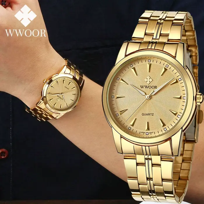 WWOOR 2025 hommes montre haut de gamme de luxe mode or acier inoxydable décontracté Quartz Simple étanche montres Relogio Masculino