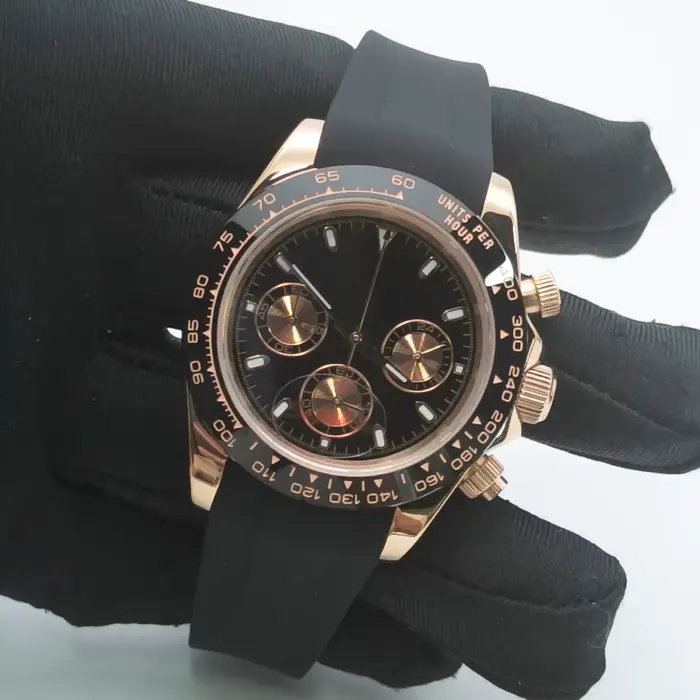 Montre à Quartz Parnsrpe en Or Rose avec Bracelet Caoutchouc pour Homme Occasions Spéciales Chronographe Robuste