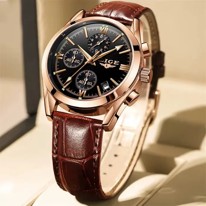 LIGE nouvelle mode hommes montres haut de gamme de luxe décontracté militaire en cuir Quartz homme montre affaires étanche sport chronographe