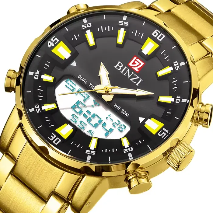 Montres chronographes à quartz dorées pour hommes