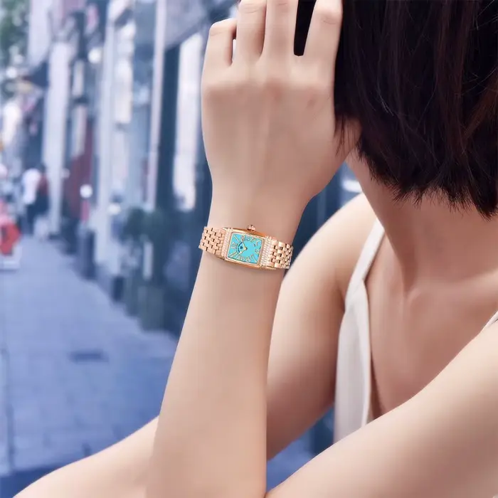 Montre Pagani Design en acier inoxydable avec cristal de saphir pour femmes, résistante à l'eau, quartz, boîtier rectangulaire, bracelet en acier inoxydable, fermoir caché à bouton-poussoir, pour occasions spéciales