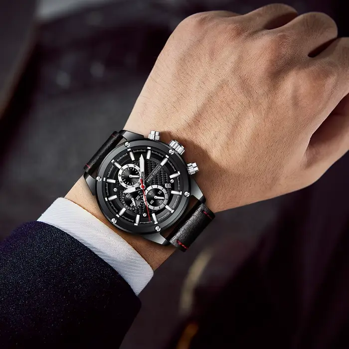 Montres de sport décontractées MINI FOCUS pour hommes, montre-bracelet en cuir militaire de luxe de marque haut de gamme, montre pour homme, chronographe tendance