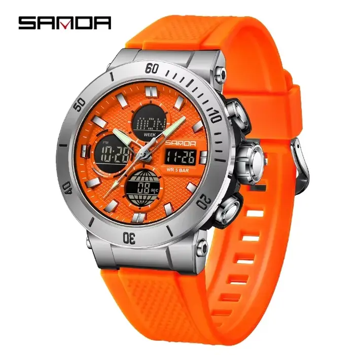 SANDA Chic Sport montre pour hommes Orange bracelet confortable luxe étanche chronographe Quartz mon