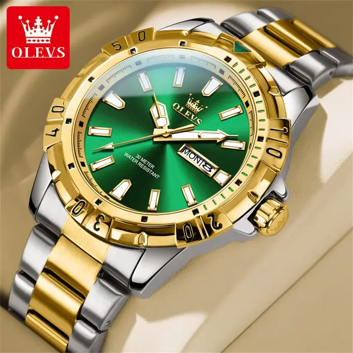 Montre-bracelet à quartz OLEVS 5560 de marque haut de gamme pour hommes, double calendrier, étanche,