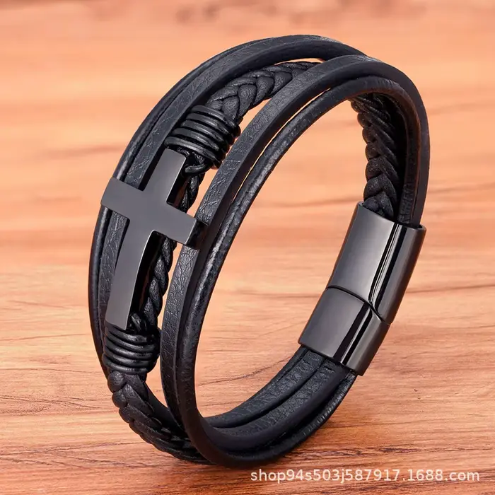 Bracelets en cuir tressé pour hommes et femmes