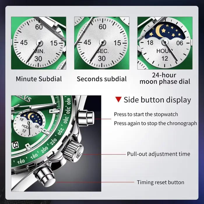 Montre OLEVS Affaires Quartz avec Chronographe et Calendrier Complet pour Hommes Occasions Spéciales
