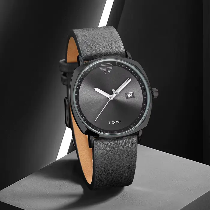 TOMI montre pour hommes minimaliste mode montre de sport calendrier cuir montre à quartz décontracté