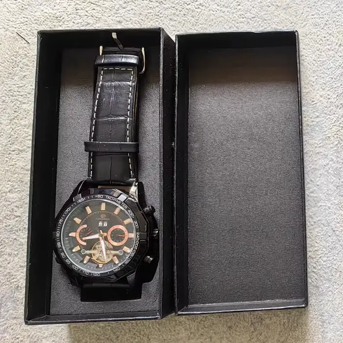 Nouveau noir hommes montres automatique mécanique montre Tourbillon horloge en cuir véritable montre