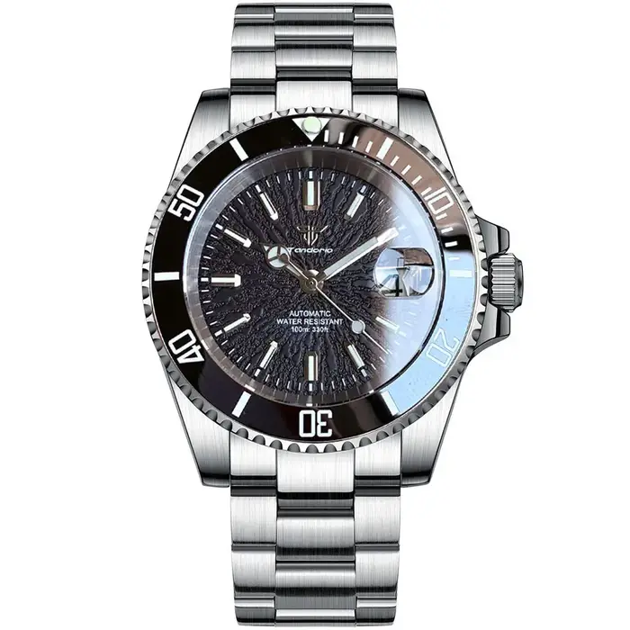 Tandorio Nouvelle Montre de Plongée Homme 40mm Verre Saphir Mouvement Automatique Japonais NH35A Reloj Hombre Date 20ATM Lunette Rotative Lumineuse