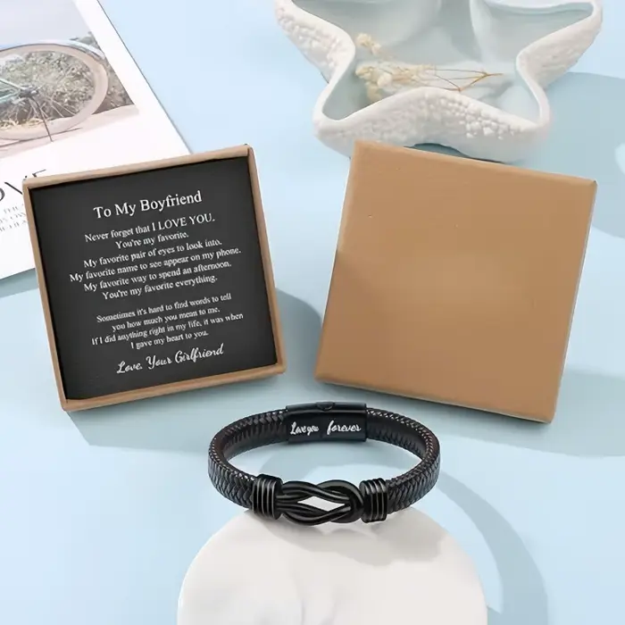  Bracelet tressé en cuir marron avec nœud