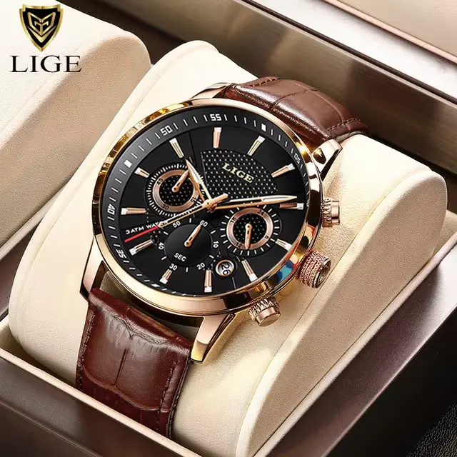 LIGE – montre de luxe pour hommes, montre de luxe en cuir, lumineuse, à la mode, pour affaires, spor