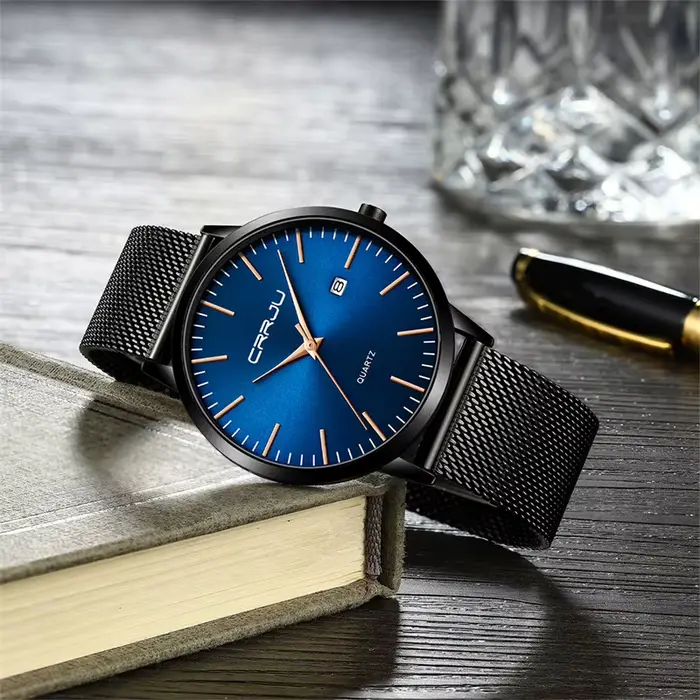 CRRJU 2172 noir en gros de luxe mode maille ultra mince minimal japon mouvement hommes montre à quartz reloj