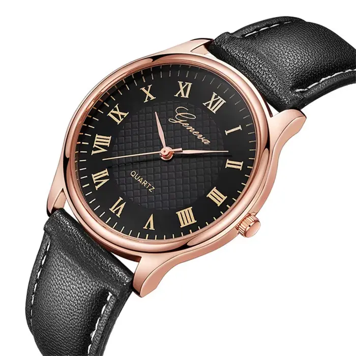 Mode moderne noir Quartz hommes montres marée marque bracelet en cuir grand cadran