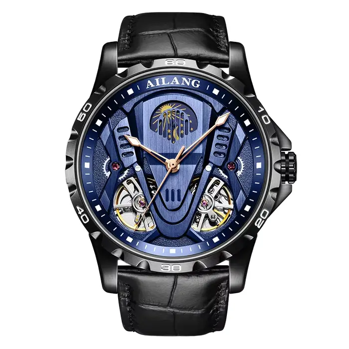 Montre mécanique double tourbillon automatique étanche 3 bars avec logo personnalisé, nouvelle colle