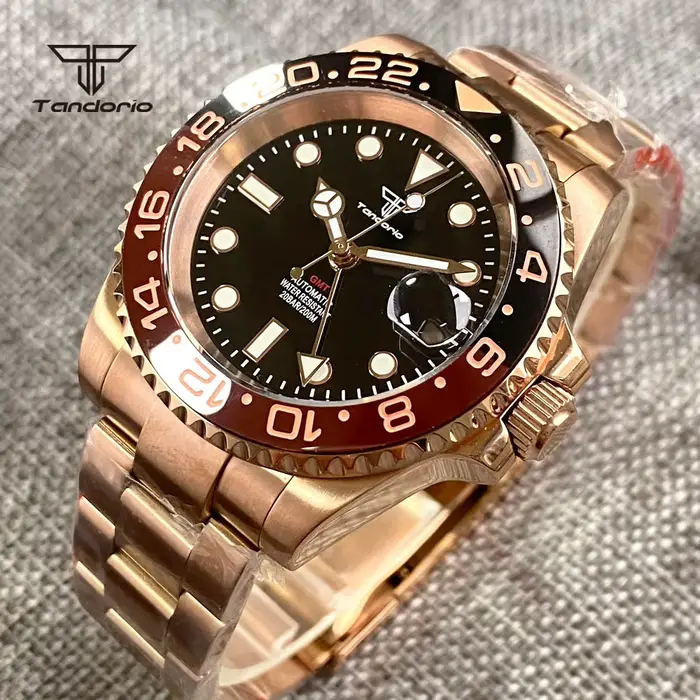 Montre de plongée Tandorio avec mouvement automatique, résistance à l'eau 120m, bracelet en acier inoxydable pour homme, cadran rotatif, occasion spéciale et quotidienne
