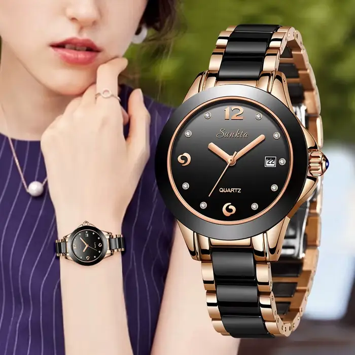 Montre en céramique LIGE pour femmes, résistante à l'eau, avec mouvement quartz, bracelet ajustable, pour toutes occasions spéciales