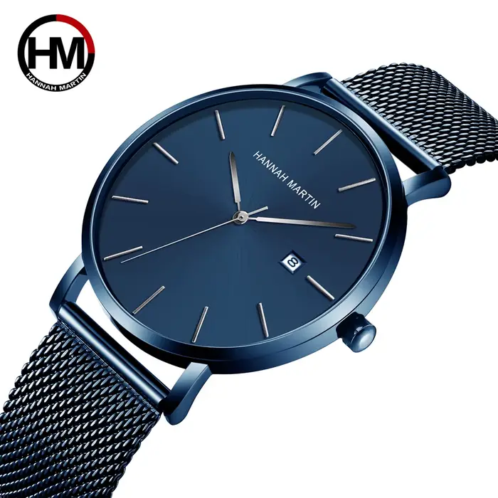 Japon Quartz calendrier mouvement Ultra mince classique doré noir bracelet en acier inoxydable étanche hommes Top marque montres de luxe