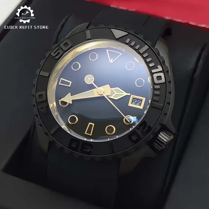 Montre homme noire neuve, étanche, avec verre saphir anti-reflet, automatique, mécanique, pour affai
