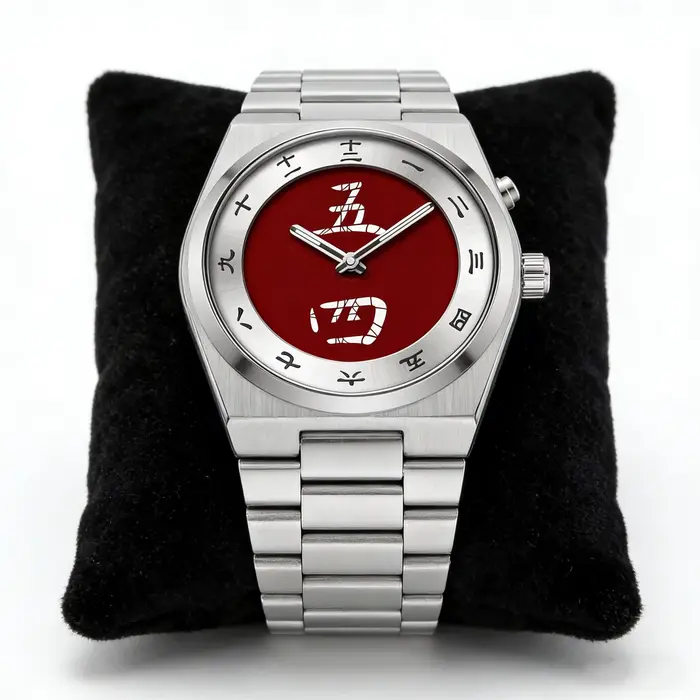 Montre à cadran caractères chinois quartz bracelet acier inoxydable homme usage quotidien élégante minimaliste décontractée