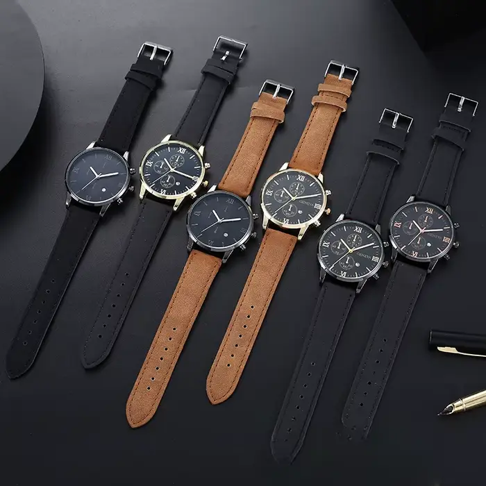 Hot 2025 décontracté hommes genève montres à Quartz calendrier bracelet en cuir Wirstwatch livraison directe horloge Relogio Masculino liquidation vente