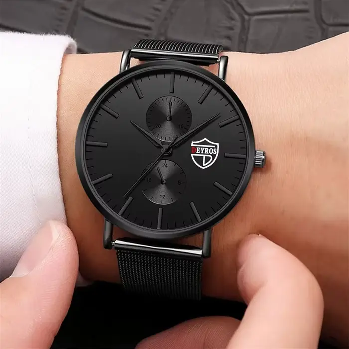Montre-bracelet DEYROS ultra fine en acier inoxydable pour hommes style fashion et casual occasions spéciales affaires détentes