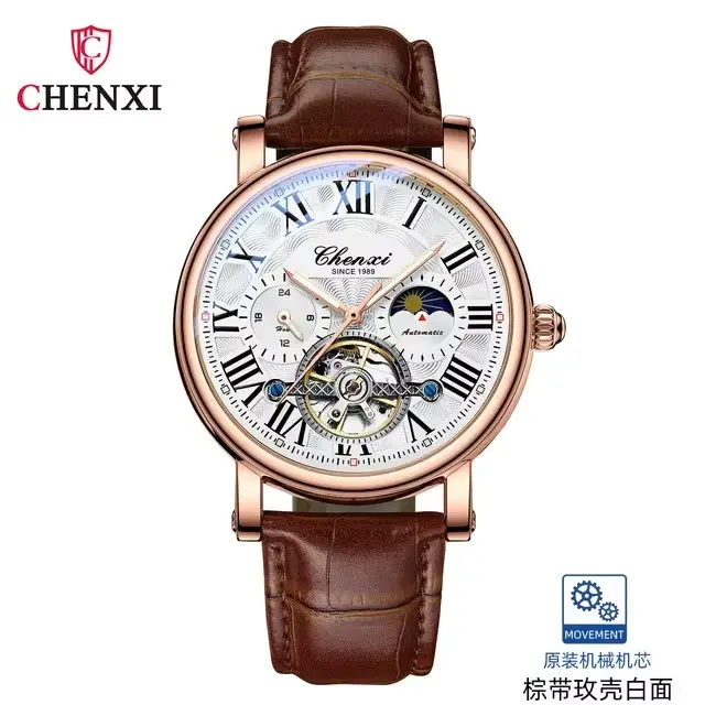 CHENghts-Montre de Luxe avec Bracelet en Cuir pour Homme, Modules de Mode d'Affaires, Montres Mécani