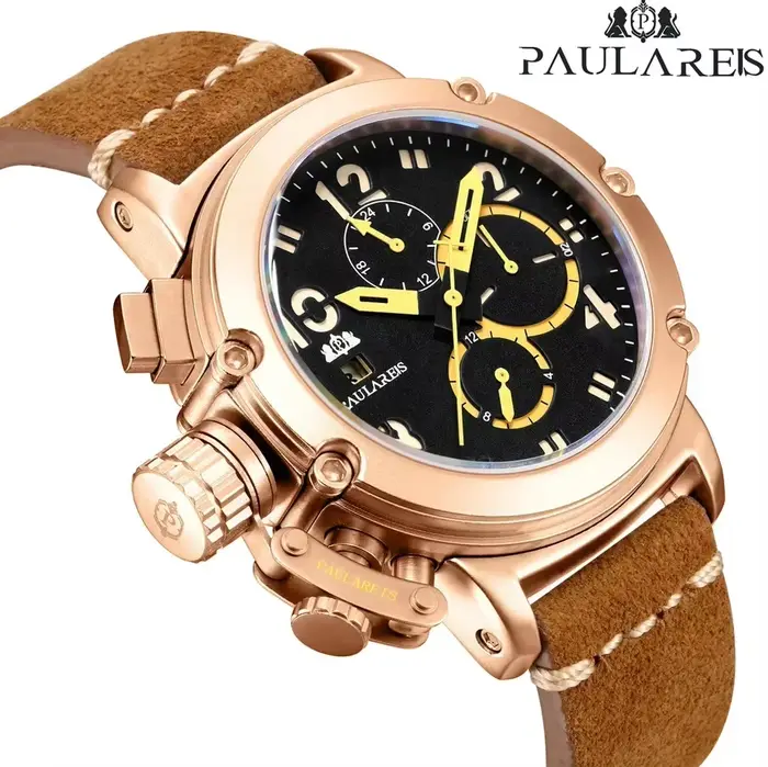 Montres automatiques pour hommes mécanique auto-vent en cuir véritable multifonction Date bateau mois or Bronze U Reloj Hombre Baratos