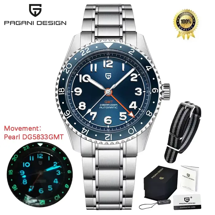 PAGANI DESIGN 2026 NOUVEAU Top GMT Montres automatiques mécaniques pour hommes Perle DG5833 Étanche Lumineux Verre saphir reloj hombre